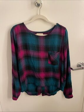 cloth & stone Teal and Magenta Plaid Long-Sleeve Top